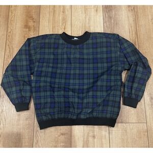 VTG Izod‎ Golf Pullover Mens Medium Blue Green Plaid Windbreaker Water Resistant